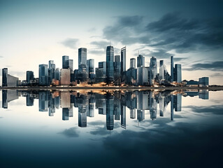 Fototapeta premium City square and skyline with modern buildings scenery, Aerial view of a business city and commercial area building, high rise building for business environment