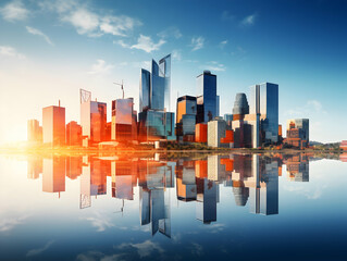 Obraz premium City square and skyline with modern buildings scenery, Aerial view of a business city and commercial area building, high rise building for business environment