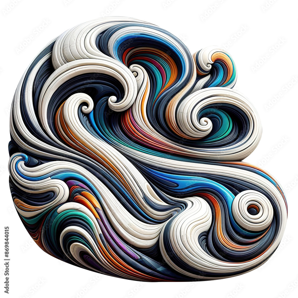 Poster abstract object of multi-colored strips of marble 9 of arbitrary shape resembling an irregular ellip