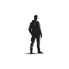 Man in jacket standing with hand in his pocket, side view, isolated vector silhouette