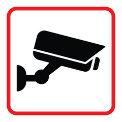 Security camera icon, video surveillance, cctv sign. Red square indicating camera operation. Warning monitoring, safety home protection system. Fixed CCTV, Security Camera Icon Vector.