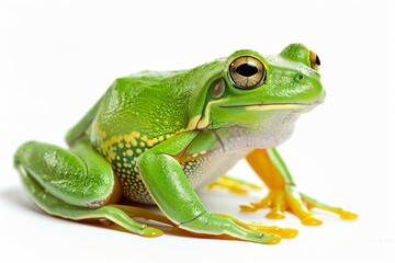 Obraz premium the beside view American Green Tree Frog, left side view, white copy space on right, isolated on white background