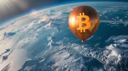 Fototapeta premium bitcoin balloon flying over globe space