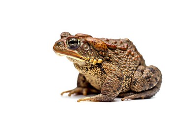 Obraz premium the beside view Common Toad, left side view, white copy space on right, isolated on white background