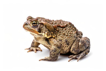 Obraz premium the beside view Common Toad, left side view, white copy space on right, isolated on white background