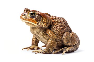 Naklejka premium the beside view Common Toad, left side view, white copy space on right, dutch angle view, isolated on white background