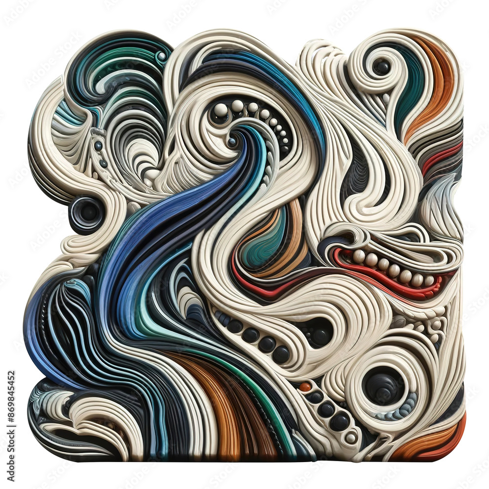 Poster abstract object of 16 multi-colored strips of marble forming a square with rounded corners