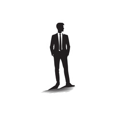 Man in jacket standing with hand in his pocket, side view, isolated vector silhouette