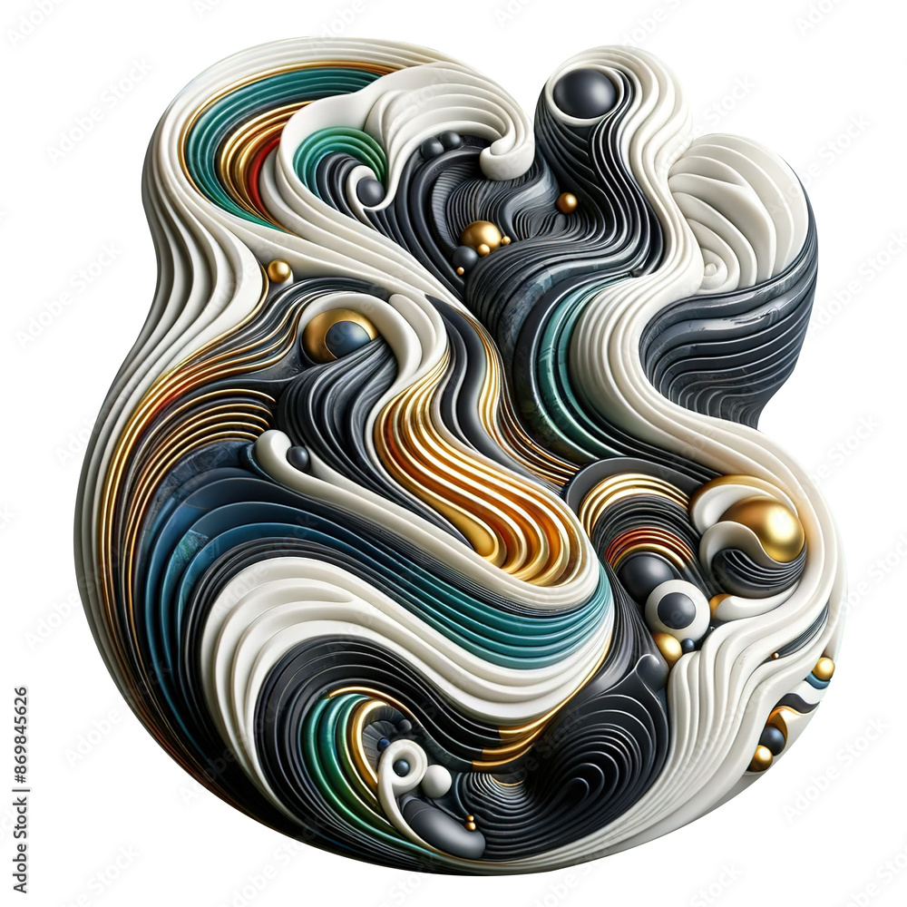 Poster abstract object made of multi-colored strips of marble 17 of arbitrary wavy shape