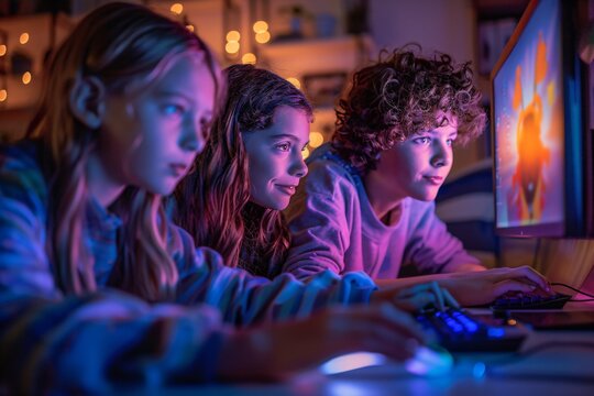 high school kids playing a video game