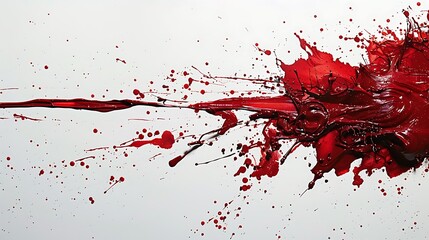 Fototapeta premium Captivating ruby paint splatters capturing attention against a blank white backdrop.
