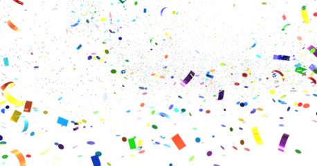 Multicolor confetti abstract background with a lot of falling pieces, isolated on a white background. Festive decorative tinsel element for design transparent PNG