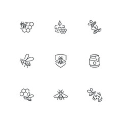 Beekeeping linear icon set. Line customizable illustration. Contour symbol. Vector isolated outline drawing. Editable stroke
