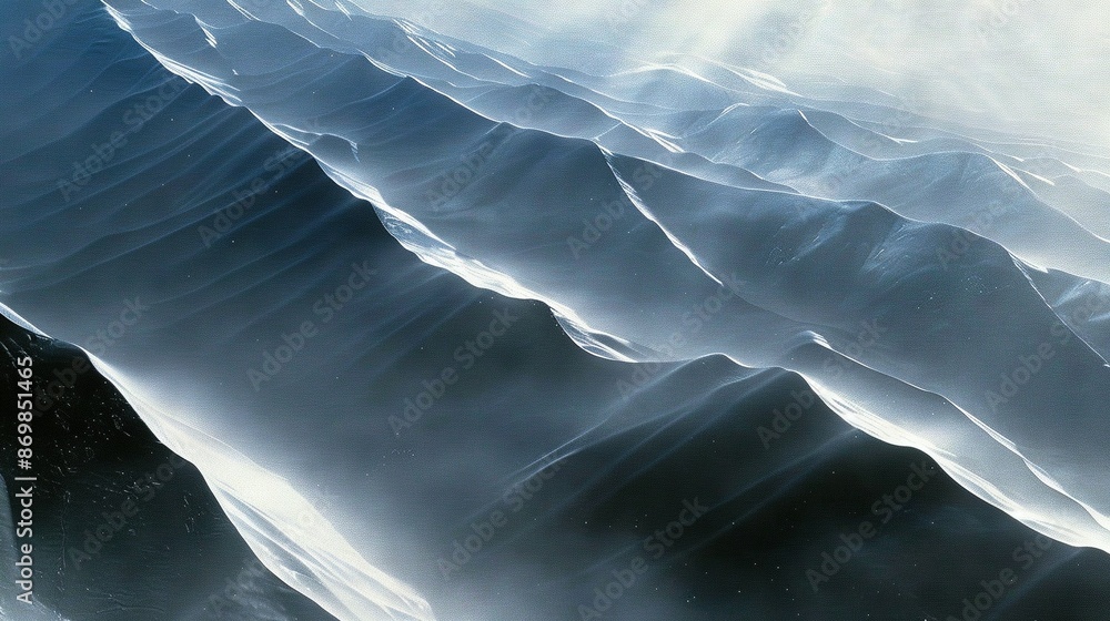 Poster an image of a distant mountain range bathed in sunlight from above and below