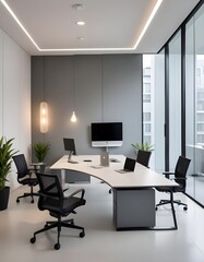 Fototapeta premium In the contemporary office interior sleek furniture and modern design elements create an atmosphere conducive to productivity and focus on work