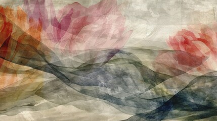  Red, Pink, Orange, Blue flowers painted on paper with watercolor effects