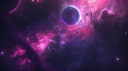 Beautiful galaxy and nebula in the night sky. Starry background perfect for astronomy and science enthusiasts. Glowing cosmic light and planets create an abstract and mystical