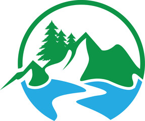 Vector mountain river logo