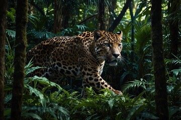 Agile jaguar in a dense maze of thicket