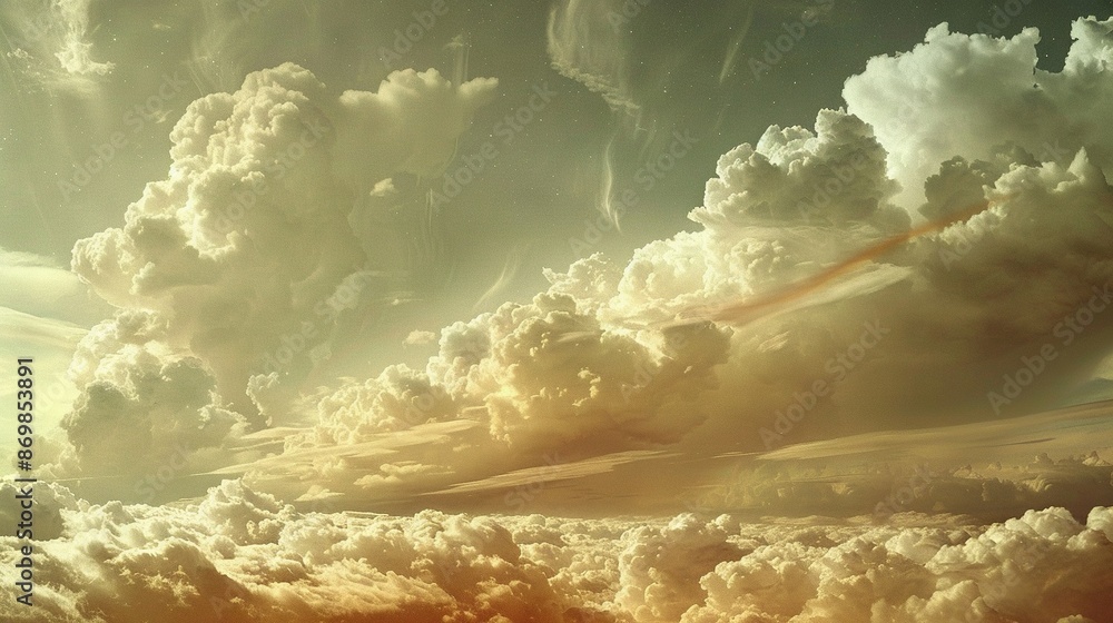 Poster the sky is filled with clouds, but the sun is hidden behind them a small plane is visible in the for
