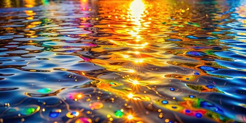 Patterns of sunlight reflecting off glass or water surfaces, featuring colorful light spots