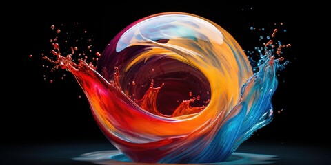 A Swoosh of colors. Liquid colors swoosh in a transparent orb