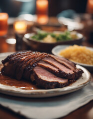 delicious brisket at restaurant, Texas style
