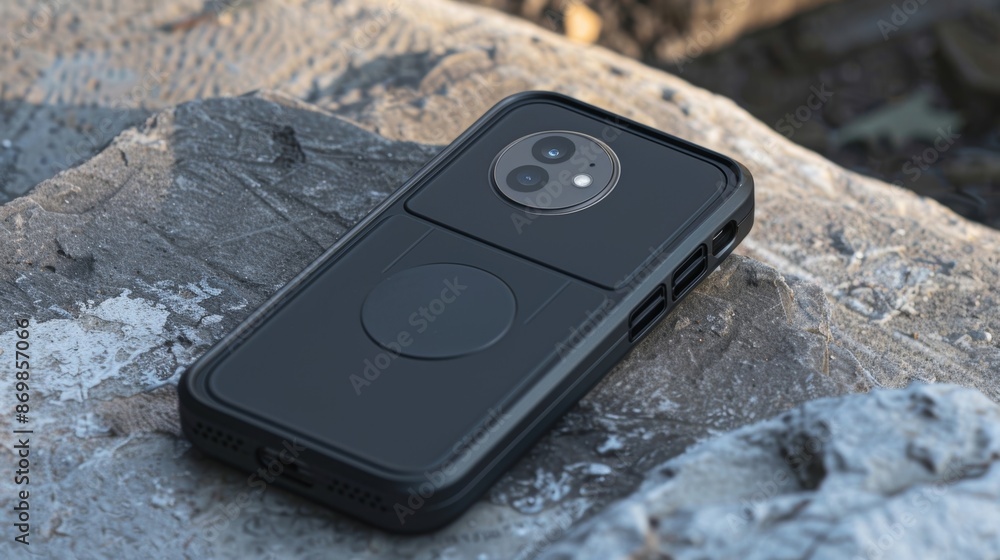 Poster a top view of a wireless charging case with a magnetic closure and a builtin kickstand for handsfree
