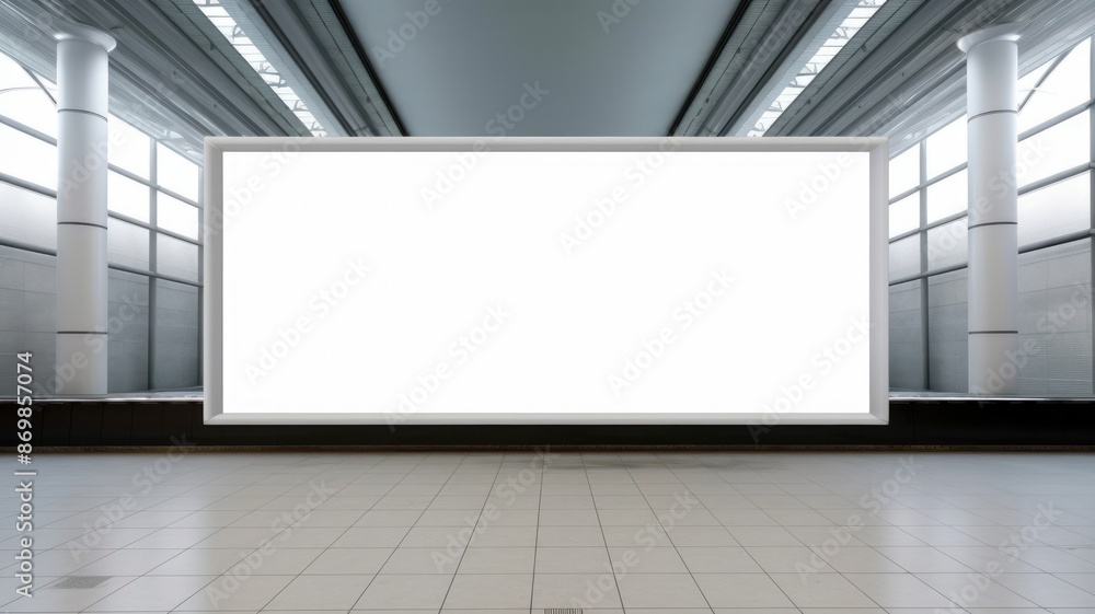 Poster a mockup of billboard with white color blank space set in large modern and empty hallway. a large bi