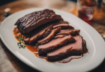 delicious brisket at restaurant, Texas style

