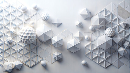 Fototapeta premium white geometric shapes in 3d style, modern abstract background, minimalistic design