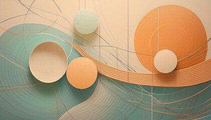Background with intersecting lines and circles in pastel tones.