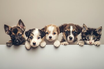 Obraz premium Adorable Kittens and Puppies in a Heartwarming Group Portrait