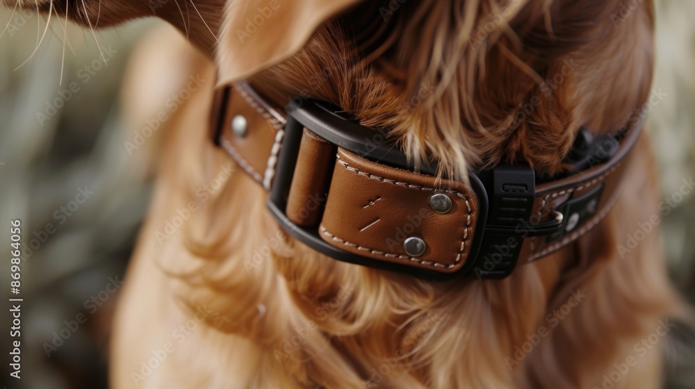 Poster a detailed shot of a highquality leather smart collar reveals intricate stitching and a discreet poc