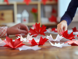 Children Crafting with Red and White Paper