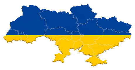 Obraz premium Ukraine map with national flag colors isolated on transparent background