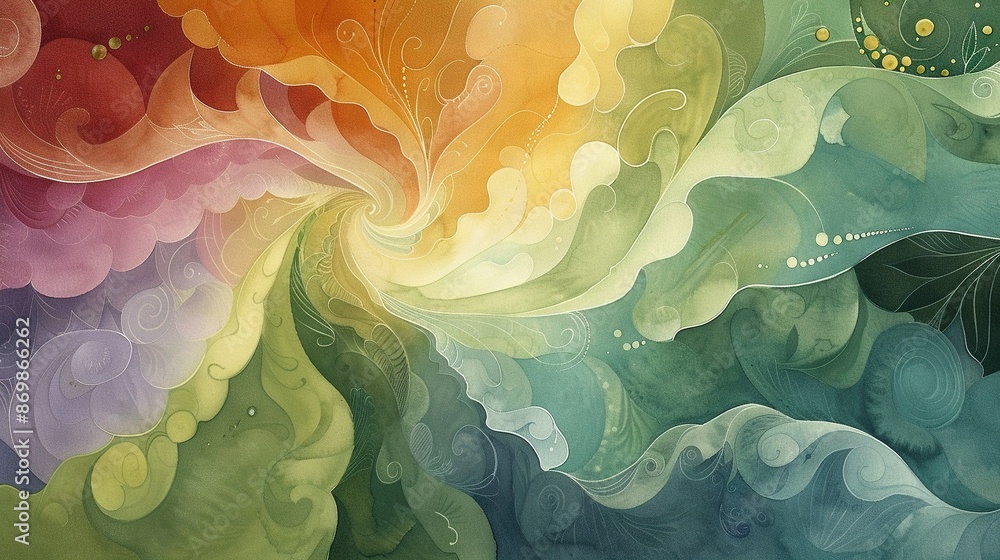 Poster multicolored flower with a butterfly perched atop and another below