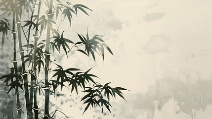 Japanese bamboo woodblock print painting background,  large space for copy