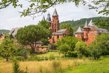 View of the Church of Saint-Pierre in Collonges-la-Rouge, France
