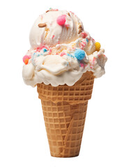 ice cream cone Isolated, rainbow sprinkles vanilla ice-cream scoop cone