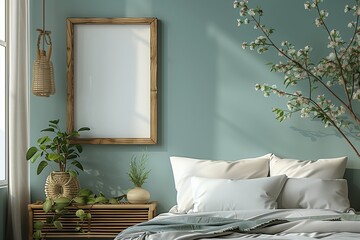 Modern Bedroom Interior Design With Green Walls and Natural Elements