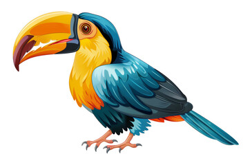 Fototapeta premium Tropical toucan cartoon bird with blue feathers isolated on transparent background