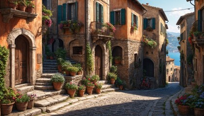 traditional italian small village, old town street