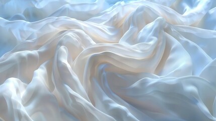 Fototapeta premium A zoomed-in shot of white fabric against a backdrop of blue sky and a fuzzy depiction of the fabric in the foreground