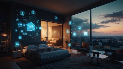 Internet of Things smart home house in mobile filled with various connected devices appliances AI