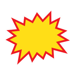 Blank sale tags. Ribbon sale banners. Red and yellow starburst stickers. Pop art funny bang bubble on white background. Cartoon comic style.