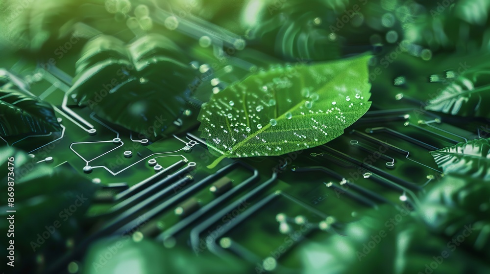 Poster technology and nature are merging to create a greener future. we can use computers to reduce energy 