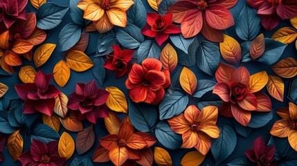 Fototapeta premium Autumn Floral Arrangement on Blue Background