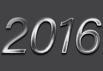 Chrome metal 3D number design of 2016 on grey background.