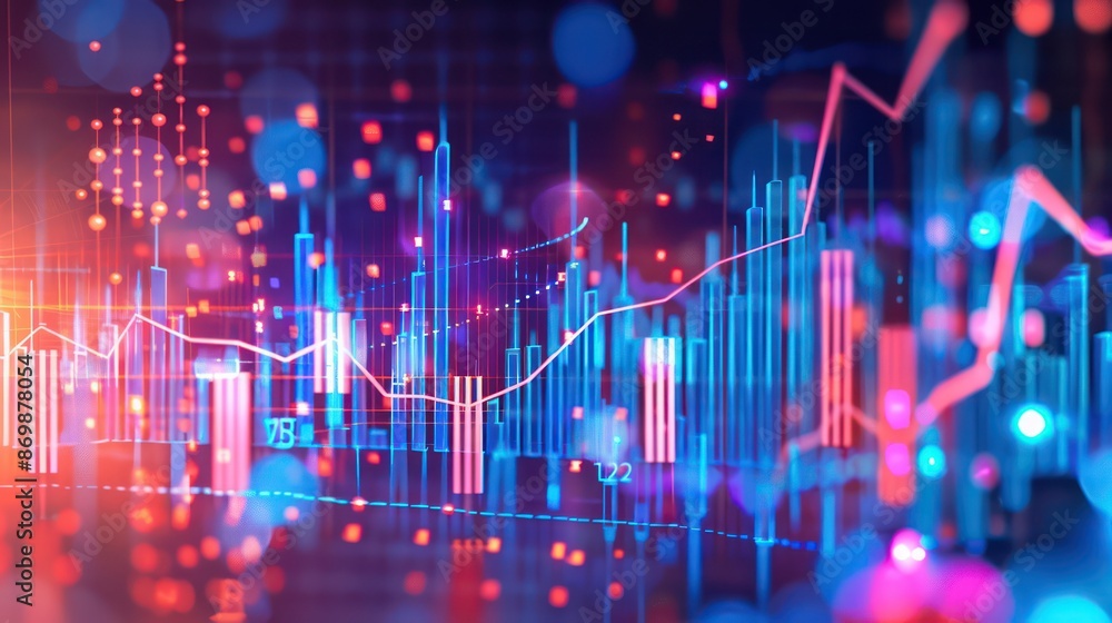 Poster vibrant financial graphs with digital interface and abstract elements